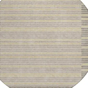 8' Ivory And Beige Round Striped Washable Indoor Outdoor Area Rug