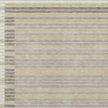 10' X 14' Ivory And Beige Striped Washable Indoor Outdoor Area Rug