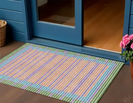 3' X 5' Lime Green And Ivory Striped Washable Indoor Outdoor Area Rug