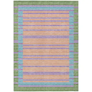 3' X 5' Lime Green And Ivory Striped Washable Indoor Outdoor Area Rug