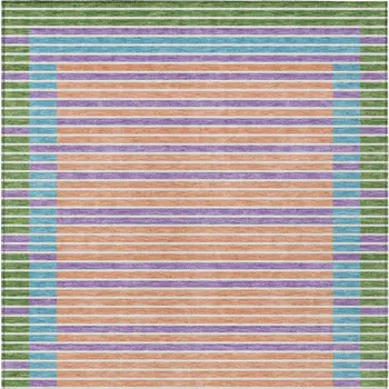 3' X 5' Lime Green And Ivory Striped Washable Indoor Outdoor Area Rug