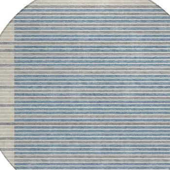 8' Navy Blue And Denim Blue Round Striped Washable Indoor Outdoor Area Rug