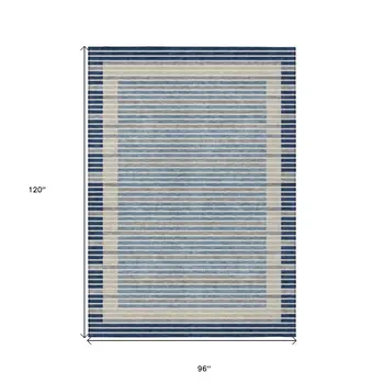 8' X 10' Navy Blue And Denim Blue Striped Washable Indoor Outdoor Area Rug
