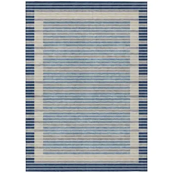 9' X 12' Navy Blue And Denim Blue Striped Washable Indoor Outdoor Area Rug