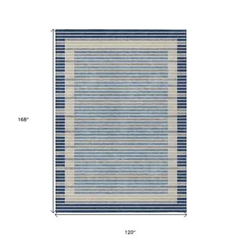 10' X 14' Navy Blue And Denim Blue Striped Washable Indoor Outdoor Area Rug