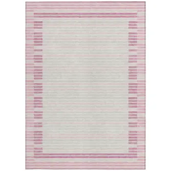 3' X 5' Pink And Ivory Striped Washable Indoor Outdoor Area Rug