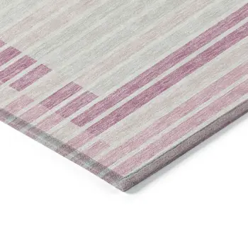 8' X 10' Pink And Ivory Striped Washable Indoor Outdoor Area Rug