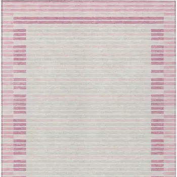 8' X 10' Pink And Ivory Striped Washable Indoor Outdoor Area Rug