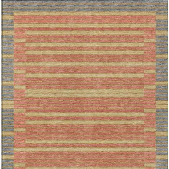 5' X 8' Pewter And Gold Striped Washable Indoor Outdoor Area Rug