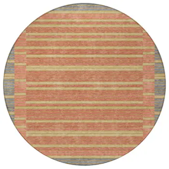 8' Pewter And Gold Round Striped Washable Indoor Outdoor Area Rug