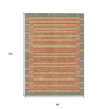8' X 10' Pewter And Gold Striped Washable Indoor Outdoor Area Rug