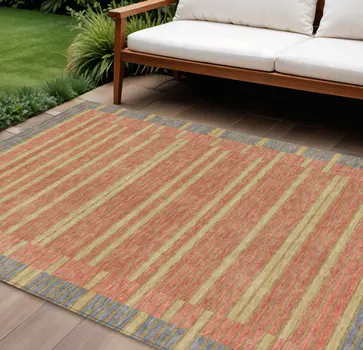 8' X 10' Pewter And Gold Striped Washable Indoor Outdoor Area Rug