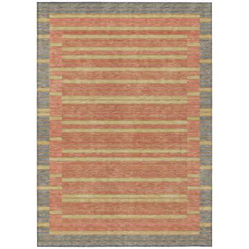 8' X 10' Pewter And Gold Striped Washable Indoor Outdoor Area Rug