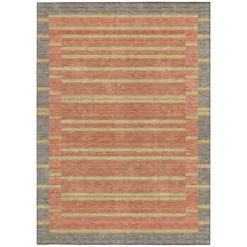 8' X 10' Pewter And Gold Striped Washable Indoor Outdoor Area Rug
