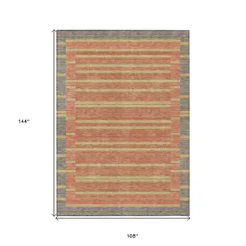 9' X 12' Pewter And Gold Striped Washable Indoor Outdoor Area Rug