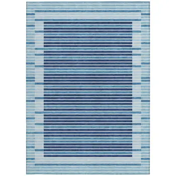 5' X 8' Sky Blue And Denim Blue Striped Washable Indoor Outdoor Area Rug