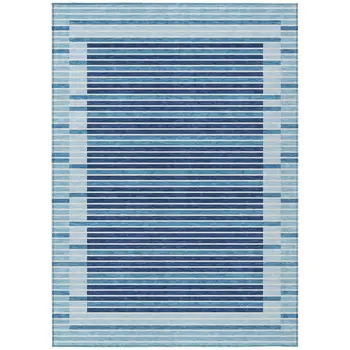 5' X 8' Sky Blue And Denim Blue Striped Washable Indoor Outdoor Area Rug