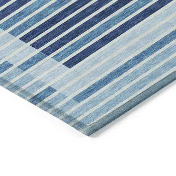 8' Sky Blue And Denim Blue Round Striped Washable Indoor Outdoor Area Rug