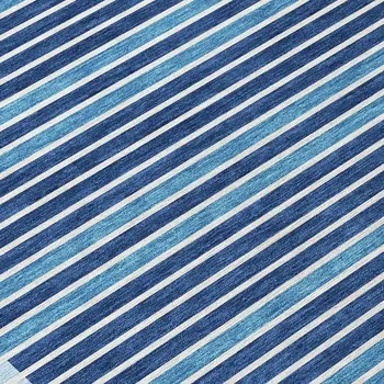 8' Sky Blue And Denim Blue Round Striped Washable Indoor Outdoor Area Rug