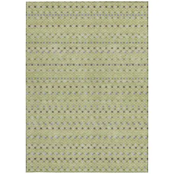 3' X 5' Artichoke Green And Fern Green Striped Washable Indoor Outdoor Area Rug