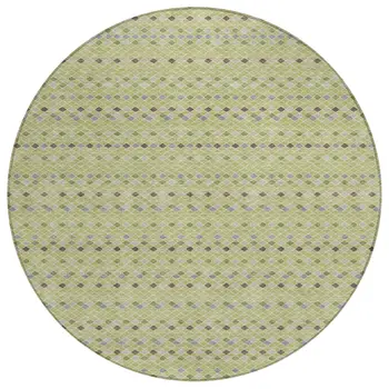 8' Artichoke Green And Fern Green Round Striped Washable Indoor Outdoor Area Rug