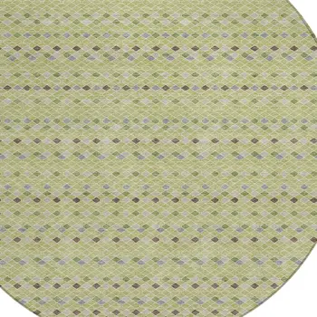 8' Artichoke Green And Fern Green Round Striped Washable Indoor Outdoor Area Rug