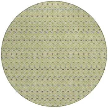 8' Artichoke Green And Fern Green Round Striped Washable Indoor Outdoor Area Rug