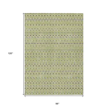 8' X 10' Artichoke Green And Fern Green Striped Washable Indoor Outdoor Area Rug