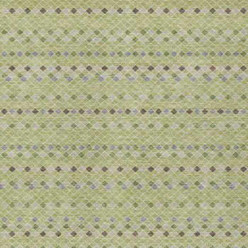 9' X 12' Artichoke Green And Fern Green Striped Washable Indoor Outdoor Area Rug