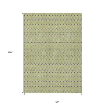 10' X 14' Artichoke Green And Fern Green Striped Washable Indoor Outdoor Area Rug