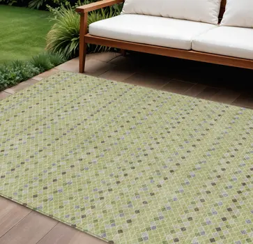 10' X 14' Artichoke Green And Fern Green Striped Washable Indoor Outdoor Area Rug