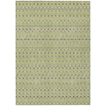 10' X 14' Artichoke Green And Fern Green Striped Washable Indoor Outdoor Area Rug