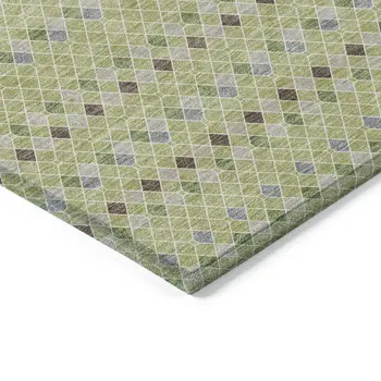 10' X 14' Artichoke Green And Fern Green Striped Washable Indoor Outdoor Area Rug