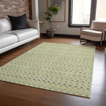 10' X 14' Artichoke Green And Fern Green Striped Washable Indoor Outdoor Area Rug