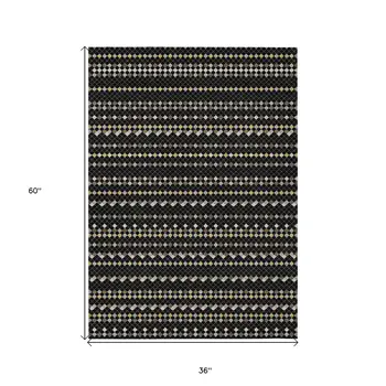 3' X 5' Black And Taupe Striped Washable Indoor Outdoor Area Rug