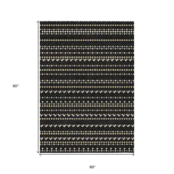 5' X 8' Black And Taupe Striped Washable Indoor Outdoor Area Rug