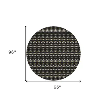 8' Black And Taupe Round Striped Washable Indoor Outdoor Area Rug