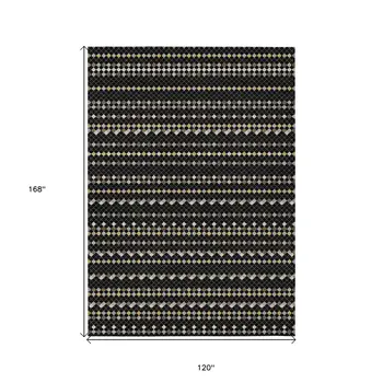10' X 14' Black And Taupe Striped Washable Indoor Outdoor Area Rug