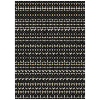 10' X 14' Black And Taupe Striped Washable Indoor Outdoor Area Rug