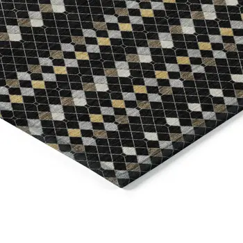 10' X 14' Black And Taupe Striped Washable Indoor Outdoor Area Rug
