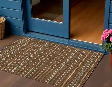 3' X 5' Brown And Gray Striped Washable Indoor Outdoor Area Rug