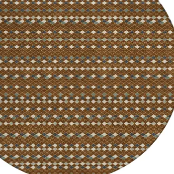 8' Brown And Gray Round Striped Washable Indoor Outdoor Area Rug