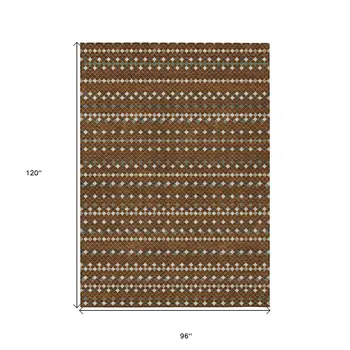 8' X 10' Brown And Gray Striped Washable Indoor Outdoor Area Rug
