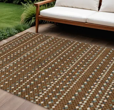 8' X 10' Brown And Gray Striped Washable Indoor Outdoor Area Rug
