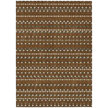 8' X 10' Brown And Gray Striped Washable Indoor Outdoor Area Rug