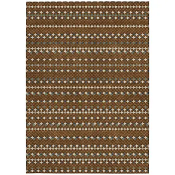 9' X 12' Brown And Gray Striped Washable Indoor Outdoor Area Rug