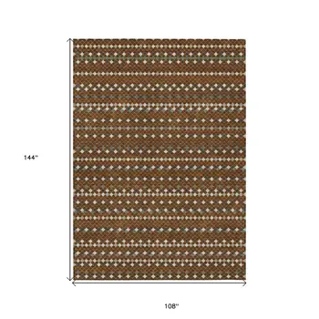 9' X 12' Brown And Gray Striped Washable Indoor Outdoor Area Rug
