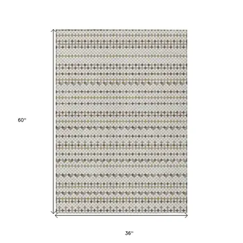 3' X 5' Ivory And Brown Striped Washable Indoor Outdoor Area Rug