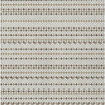 5' X 8' Ivory And Brown Striped Washable Indoor Outdoor Area Rug