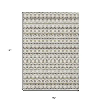 8' X 10' Ivory And Brown Striped Washable Indoor Outdoor Area Rug